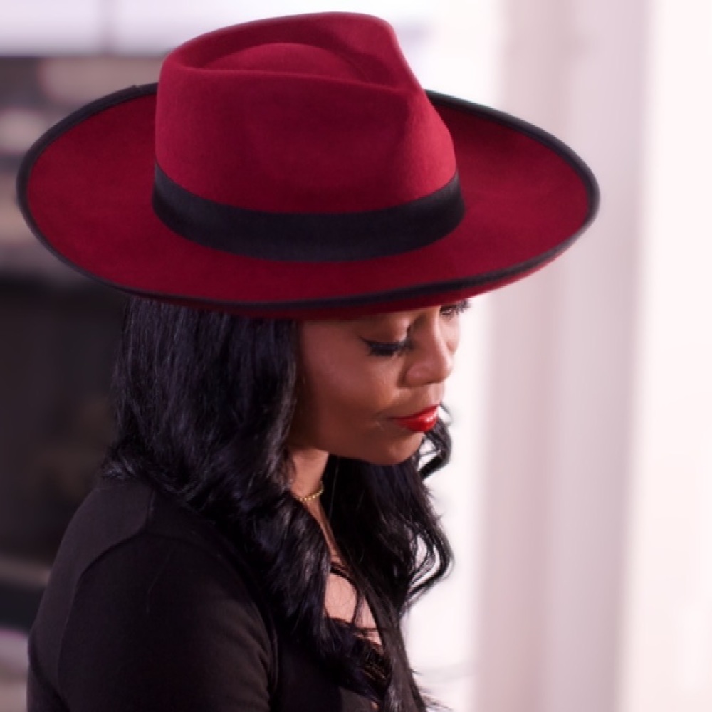 New 100% Wool Quality Unisex Wine color Pencil Roll Fedora Hat with woven ribbon - Picture 8 of 9